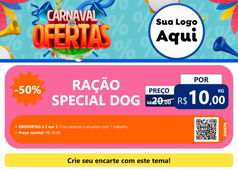 Modelo de Cartaz para Cartaz A4 Horizontal com o tema Carnaval de Ofertas para Pet Shop
