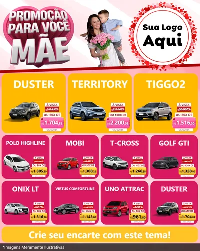 Modelo de Rede Social para Feed Instagram com o tema Promoção Para Você Mãe para Concessionaria de Carros