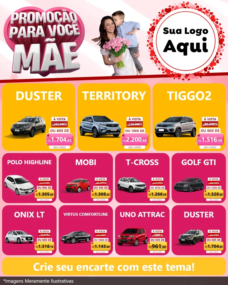 Modelo de Rede Social para Feed Instagram com o tema Promoção Para Você Mãe para Concessionaria de Carros
