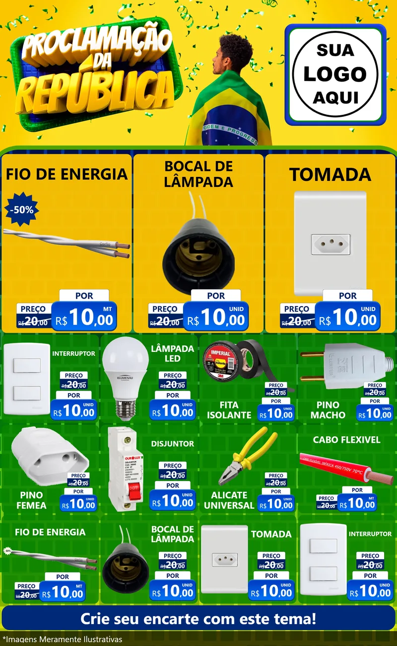 Modelo de Encarte para Encarte Grande com o tema Proclamação da República para Materiais Elétricos