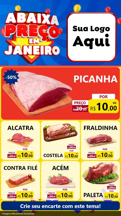 Modelo de Rede Social para Stories com o tema Abaixa Preço em Janeiro para Açougue
