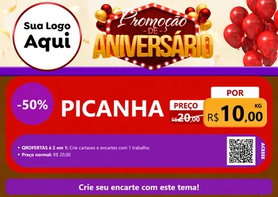 Modelo de Cartaz para Cartaz A4 Horizontal com o tema Promoção de Aniversário para Açougue