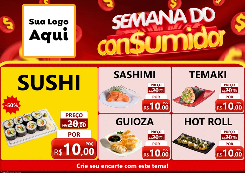 Modelo de Encarte para Encarte A4 Horizontal com o tema Semana do Consumidor para Comida japonesa