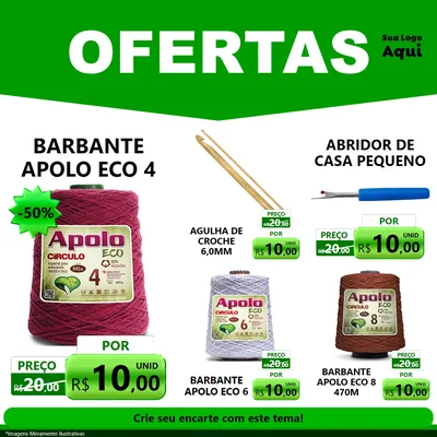 Modelo de Rede Social para Feed Facebook com o tema Ofertas Verde Cartaz para Armarinho e Aviamentos