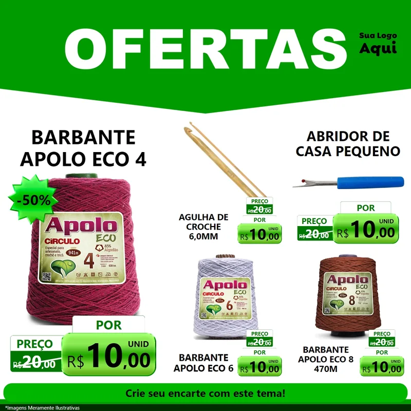 Modelo de Rede Social para Feed Facebook com o tema Ofertas Verde Cartaz para Armarinho e Aviamentos