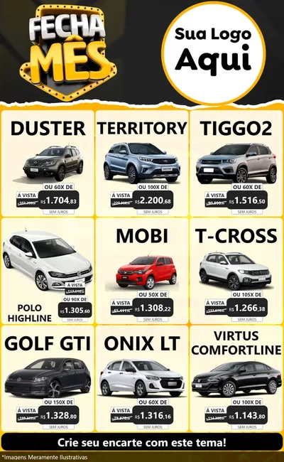 Modelo de Encarte para Encarte Grande com o tema Fecha Mês para Concessionaria de Carros