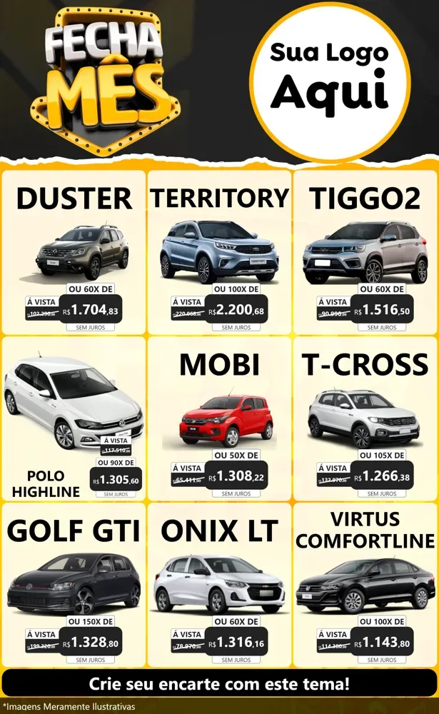 Modelo de Encarte para Encarte Grande com o tema Fecha Mês para Concessionaria de Carros