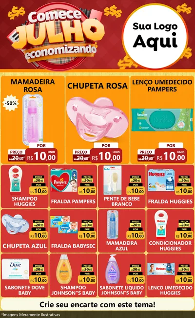 Modelo de Encarte para Encarte Grande com o tema Comece Julho Economizando para Bebês