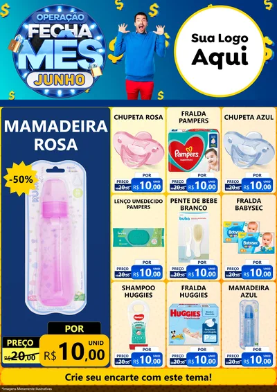 Modelo de Encarte para Encarte A4 Vertical com o tema Operação Fecha Mês, Junho para Bebês