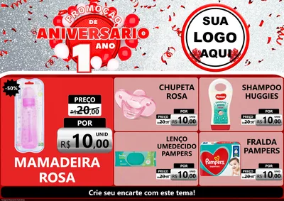 Modelo de Encarte para Encarte A4 Horizontal com o tema Promoção de Aniversário - 1 Ano para Bebês