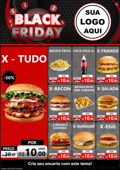 Modelo de Encarte para Encarte A4 Vertical com o tema Black Friday para Hamburgueria