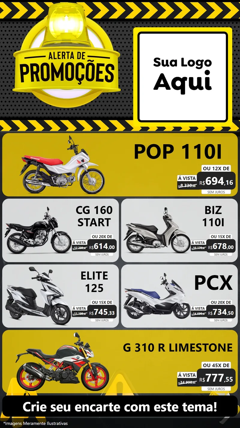 Modelo de TV para TV Vertical com o tema Alerta de Promoções para Concessionaria de Motos