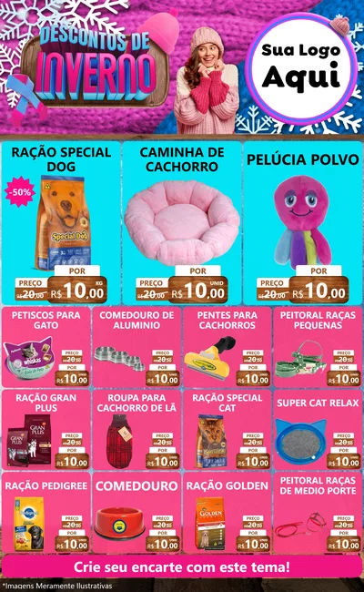 Modelo de Encarte para Encarte Grande com o tema Descontos de Inverno para Pet Shop