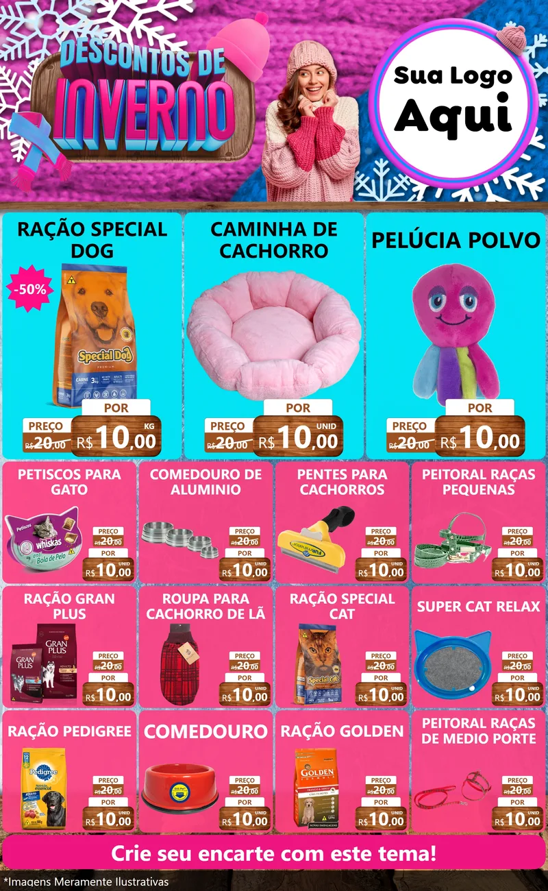 Modelo de Encarte para Encarte Grande com o tema Descontos de Inverno para Pet Shop