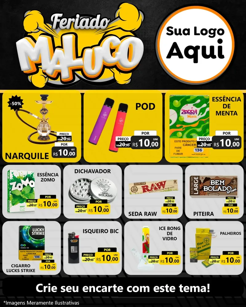 Modelo de Rede Social para Feed Instagram com o tema Feriado Maluco para Tabacaria