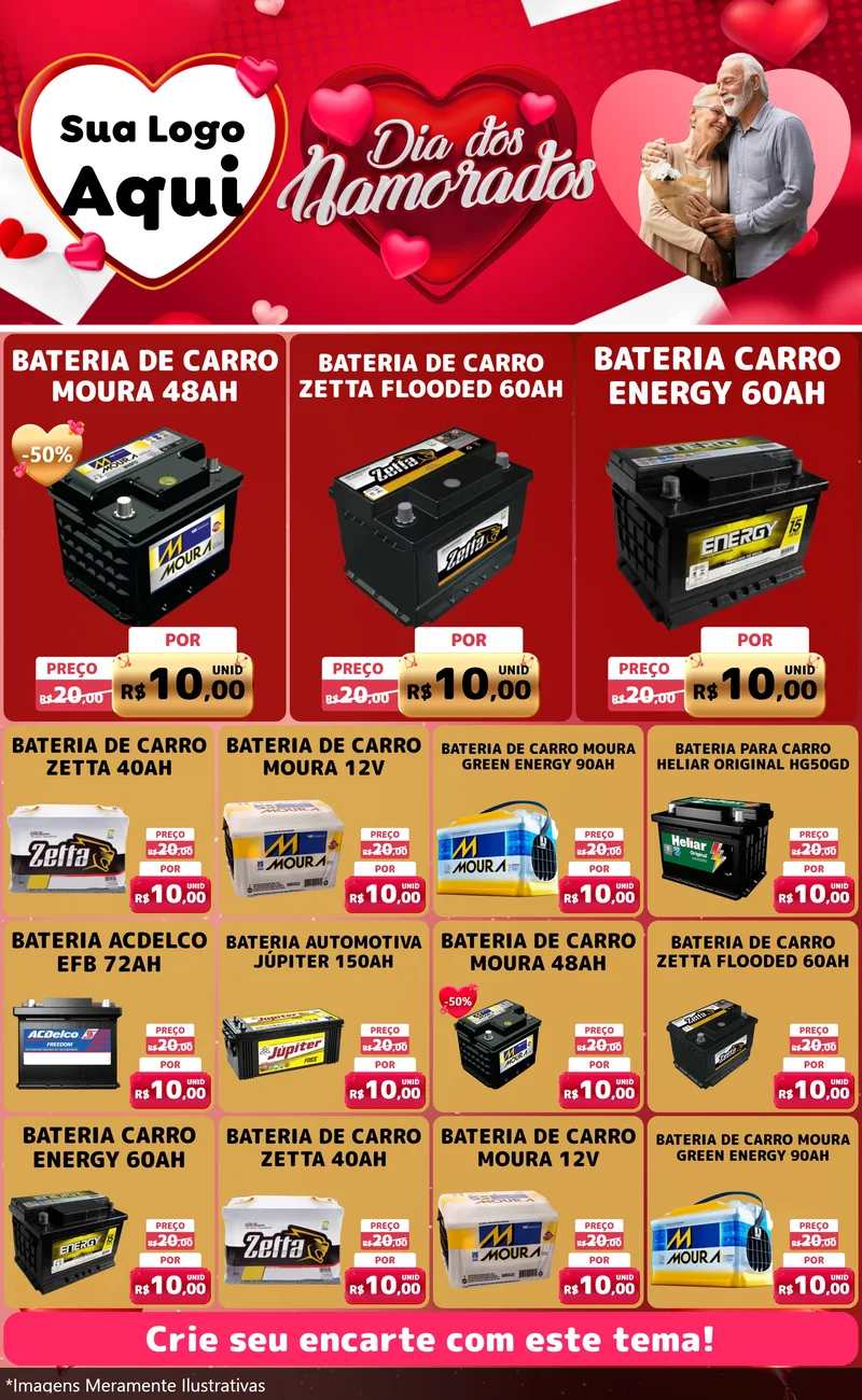 Modelo de Encarte para Encarte Grande com o tema Dia Dos Namorados para Baterias Elétricas