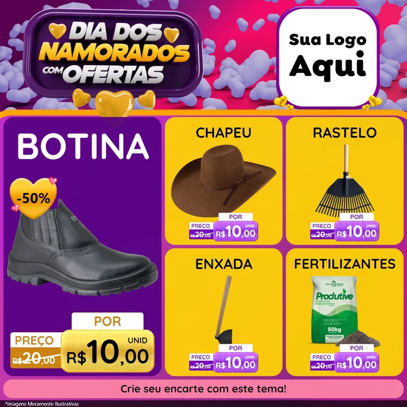 Modelo de Rede Social para Feed Facebook com o tema Dia Dos Namorados Com Ofertas para Agropecuária