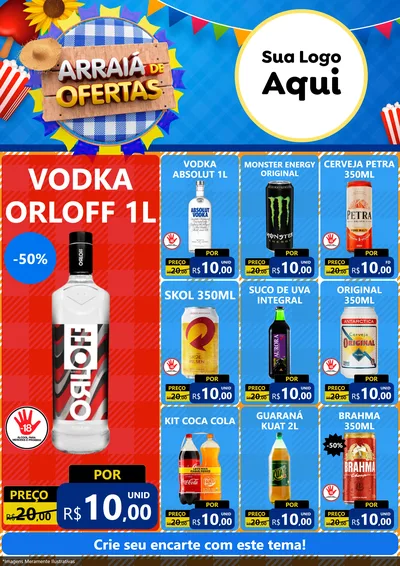 Modelo de Encarte para Encarte A4 Vertical com o tema Arraiá de Ofertas para Distribuidora de bebidas