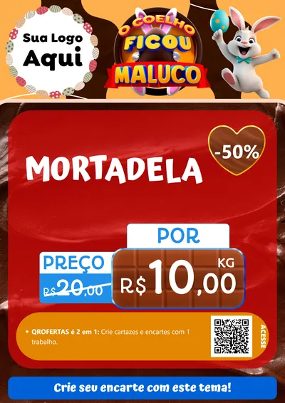 Modelo de Cartaz para Cartaz A4 Vertical com o tema O Coelho Ficou Maluco - Páscoa para Frios e Laticínios