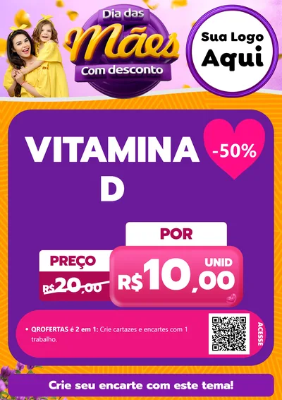 Modelo de Cartaz para Cartaz A4 Vertical com o tema Dia das Mães com Desconto para Farmácia