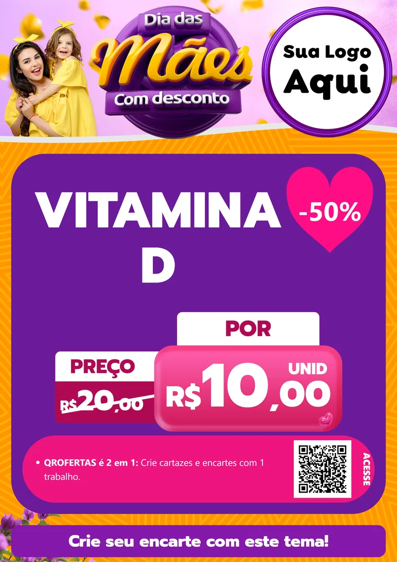 Modelo de Cartaz para Cartaz A4 Vertical com o tema Dia das Mães com Desconto para Farmácia
