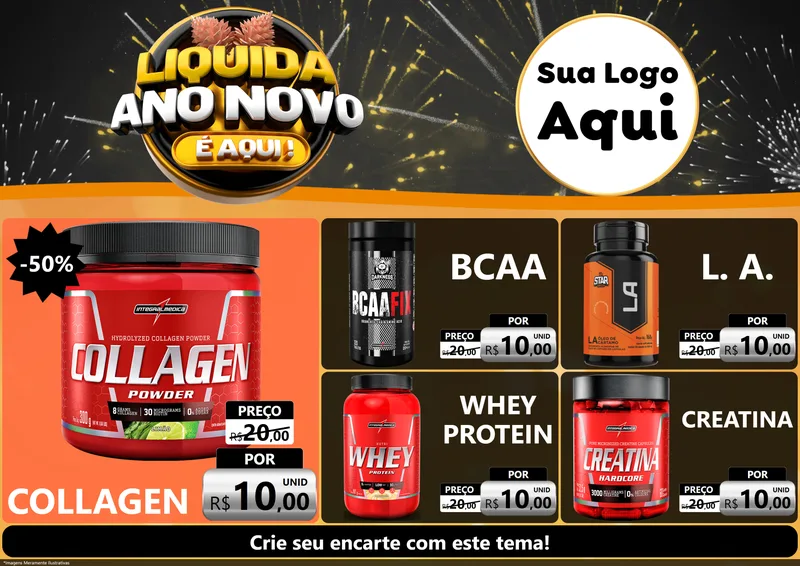Modelo de Encarte para Encarte A4 Horizontal com o tema Liquida Ano Novo É Aqui! para Suplementos alimentares