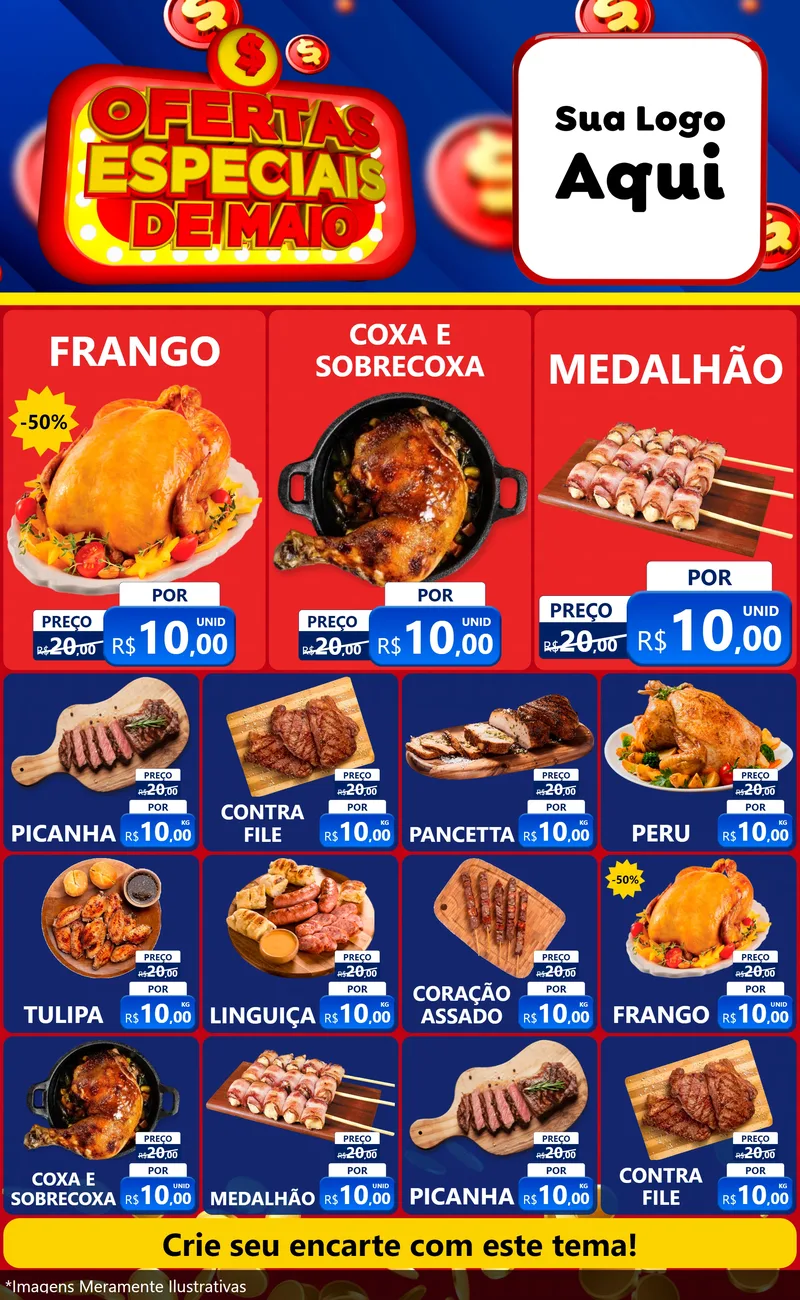 Modelo de Encarte para Encarte Grande com o tema Ofertas Especiais de Maio para Assados