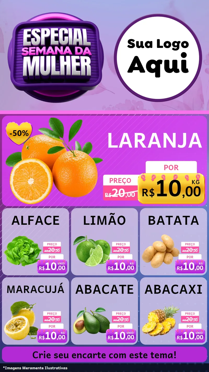 Modelo de Rede Social para Stories com o tema Especial Semana da Mulher para Hortifrúti