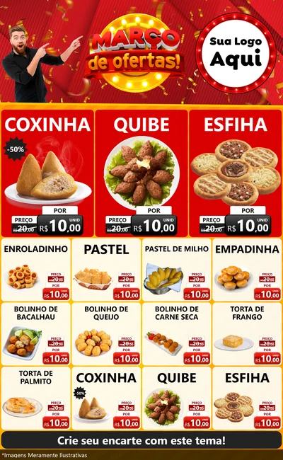 Modelo de Encarte para Encarte Grande com o tema Março de Ofertas! para Salgadaria