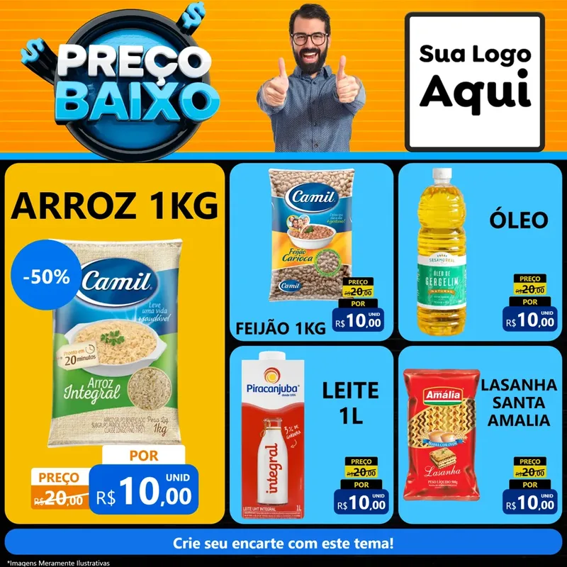 Modelo de Rede Social para Feed Facebook com o tema Preço Baixo para Supermercado