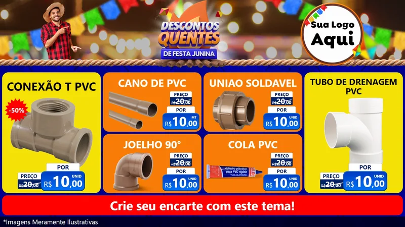 Modelo de TV para TV Horizontal com o tema Descontos Quentes de Festa Junina para Tubos e conexões