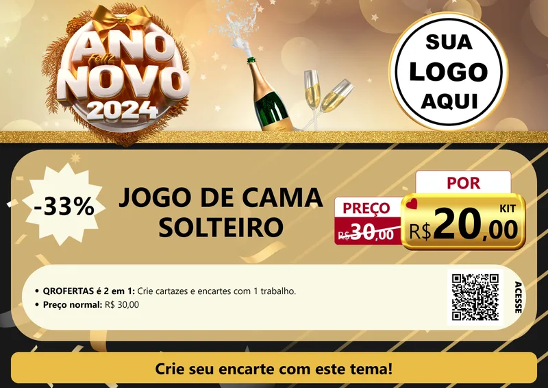Modelo de Cartaz para Cartaz A4 Horizontal com o tema Feliz Ano Novo 2027 para Cama, Mesa e Banho