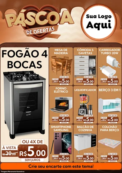 Modelo de Encarte para Encarte A4 Vertical com o tema Páscoa de Ofertas para Móveis e Eletro