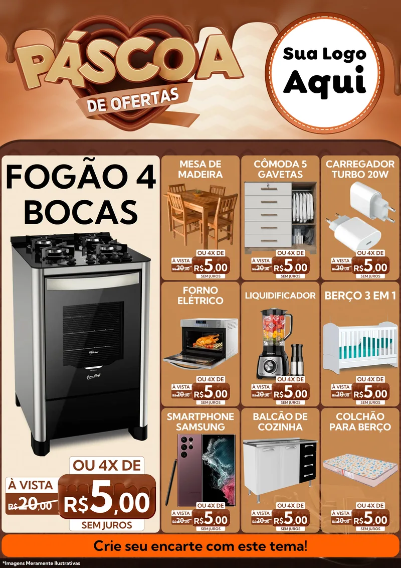 Modelo de Encarte para Encarte A4 Vertical com o tema Páscoa de Ofertas para Móveis e Eletro