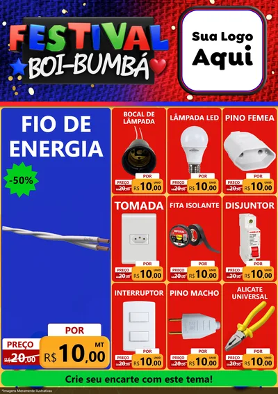 Modelo de Encarte para Encarte A4 Vertical com o tema Festival Boi-Bumbá para Materiais Elétricos