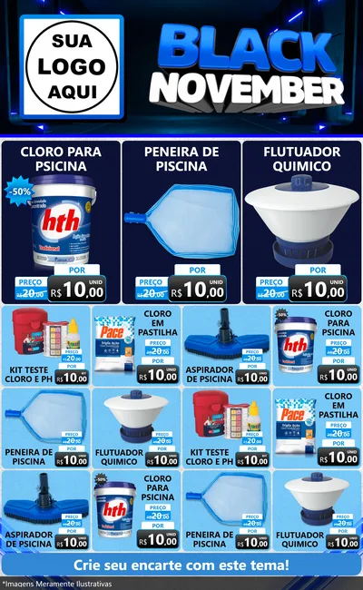 Modelo de Encarte para Encarte Grande com o tema Black November para Produtos para Piscina