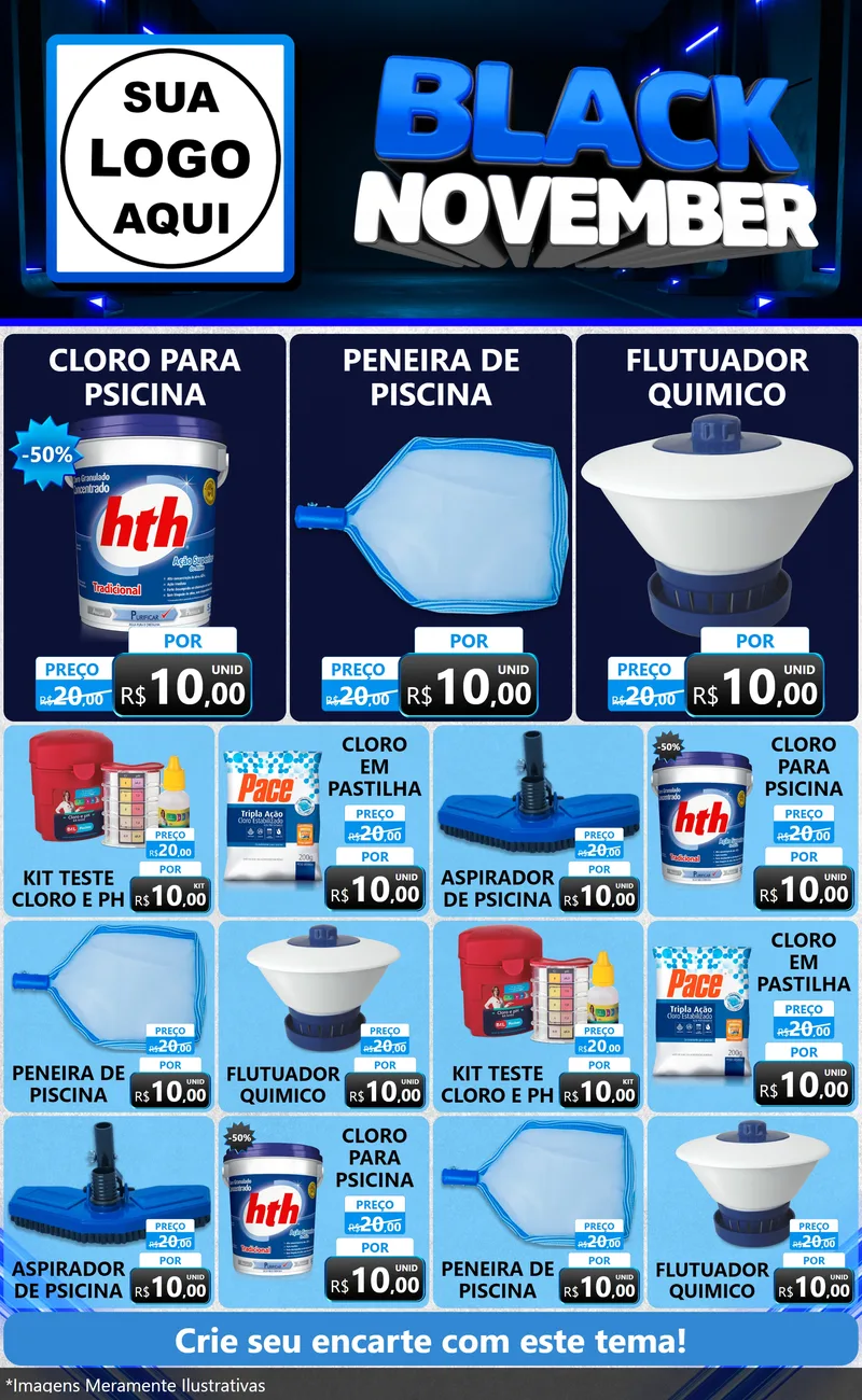 Modelo de Encarte para Encarte Grande com o tema Black November para Produtos para Piscina