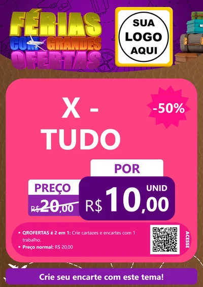 Modelo de Cartaz para Cartaz A4 Vertical com o tema Férias com Grandes Ofertas para Hamburgueria
