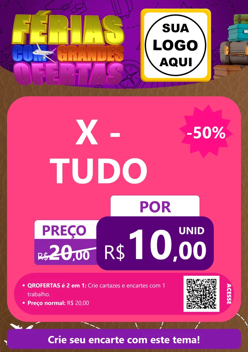Modelo de Cartaz para Cartaz A4 Vertical com o tema Férias com Grandes Ofertas para Hamburgueria