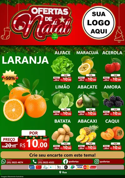 Modelo de Encarte para Encarte A4 Vertical com o tema Ofertas de Natal para Hortifrúti