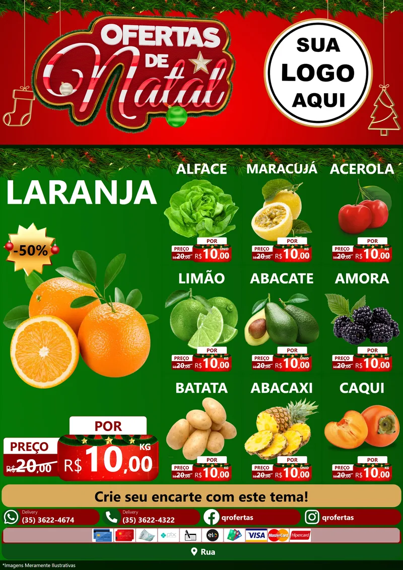 Modelo de Encarte para Encarte A4 Vertical com o tema Ofertas de Natal para Hortifrúti
