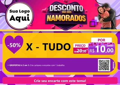 Modelo de Cartaz para Cartaz A4 Horizontal com o tema Desconto Dia dos Namorados para Hamburgueria