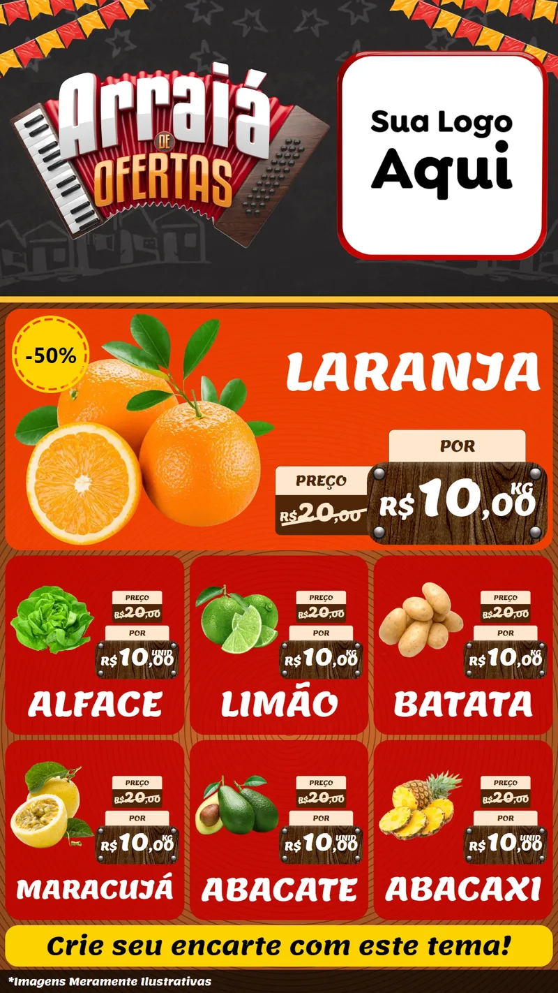 Modelo de Rede Social para Stories com o tema Arraiá de Ofertas - Junina para Hortifrúti