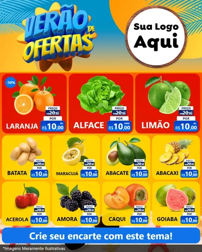 Modelo de Rede Social para Feed Instagram com o tema Verão de Ofertas para Hortifrúti