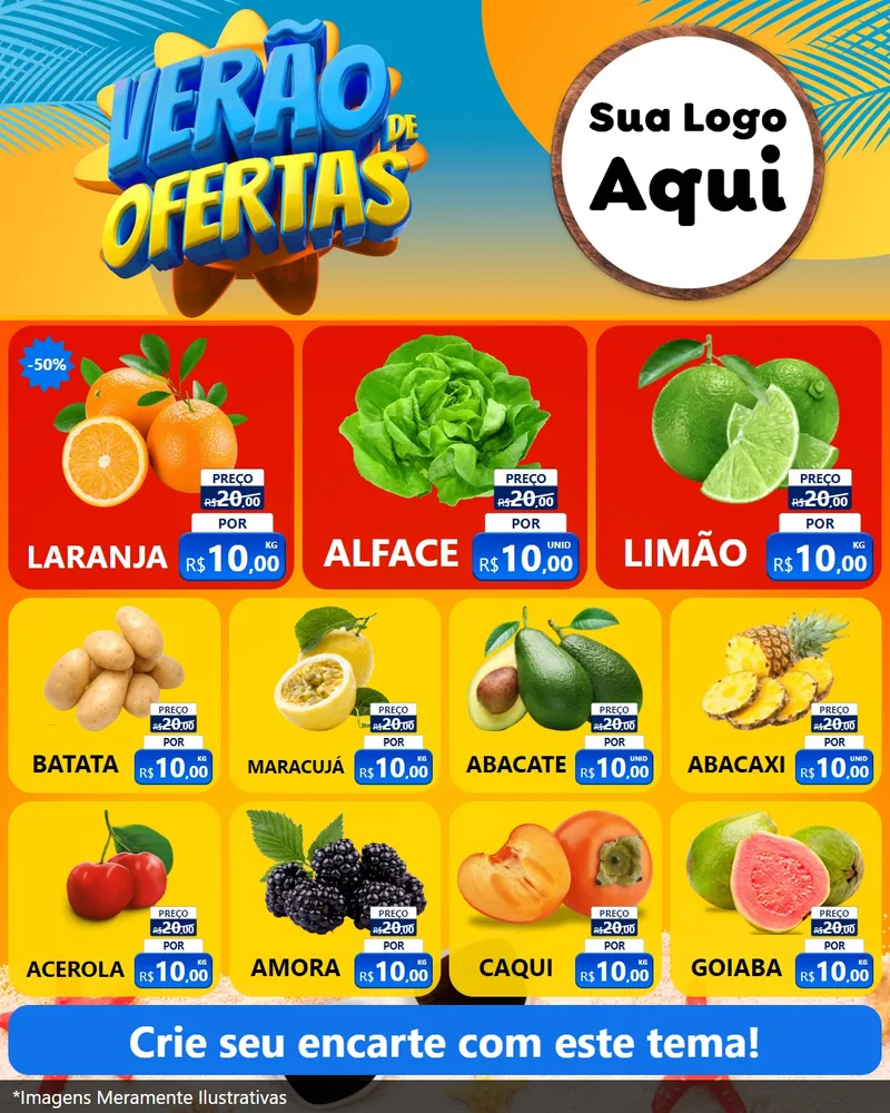 Modelo de Rede Social para Feed Instagram com o tema Verão de Ofertas para Hortifrúti