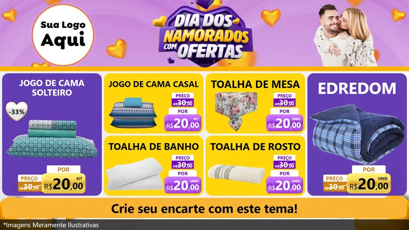 Modelo de TV para TV Horizontal com o tema Dia Dos Namorados Com Ofertas para Cama, Mesa e Banho