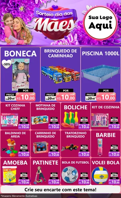 Modelo de Encarte para Encarte Grande com o tema Sorteio Dia das Mães para Brinquedos