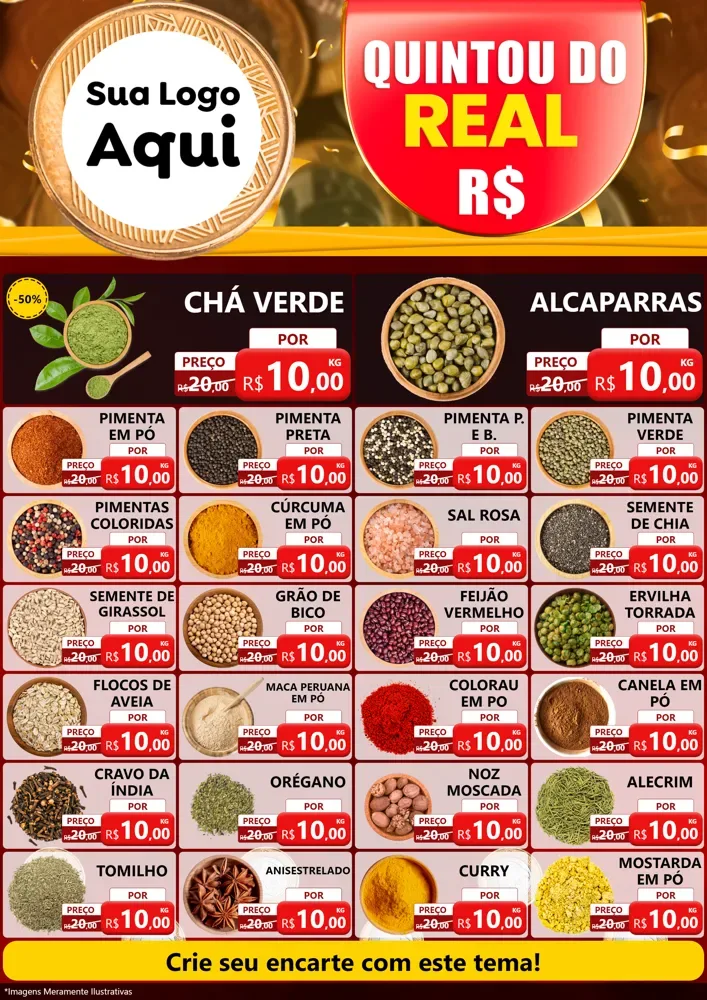 Modelo de Encarte para Encarte A4 Vertical com o tema Quintou do Real para Produtos Naturais