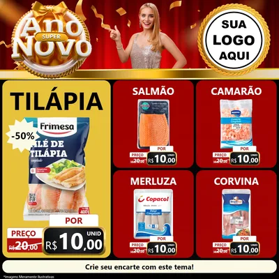 Modelo de Rede Social para Feed Facebook com o tema Super Ano Novo para Peixaria