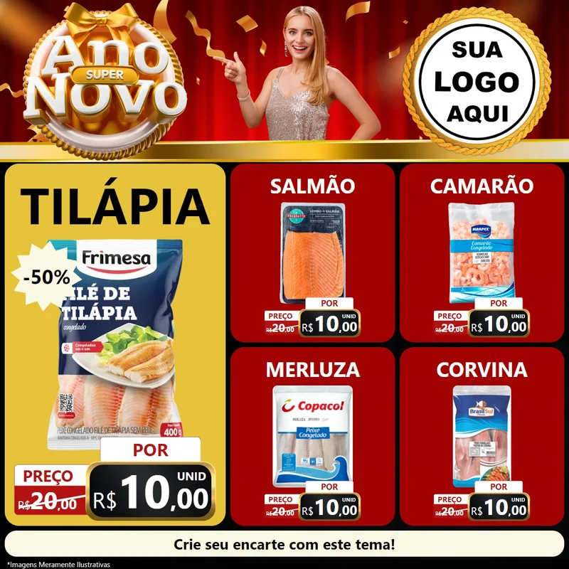 Modelo de Rede Social para Feed Facebook com o tema Super Ano Novo para Peixaria